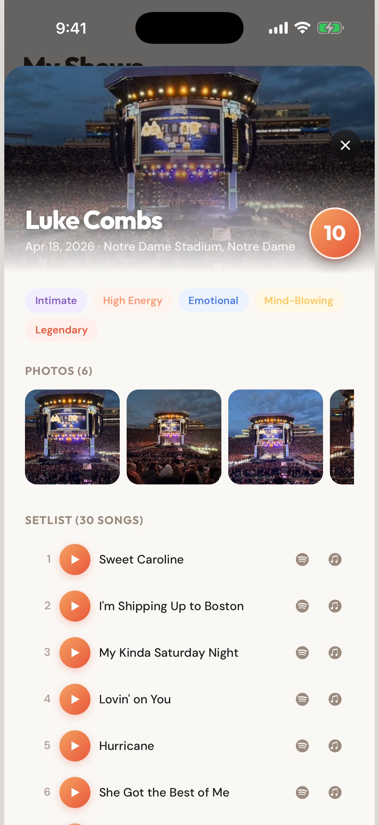 Show detail with setlist